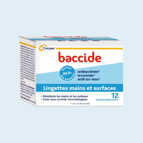 Baccide Lingettes individuelles mains et surfaces boite de 12